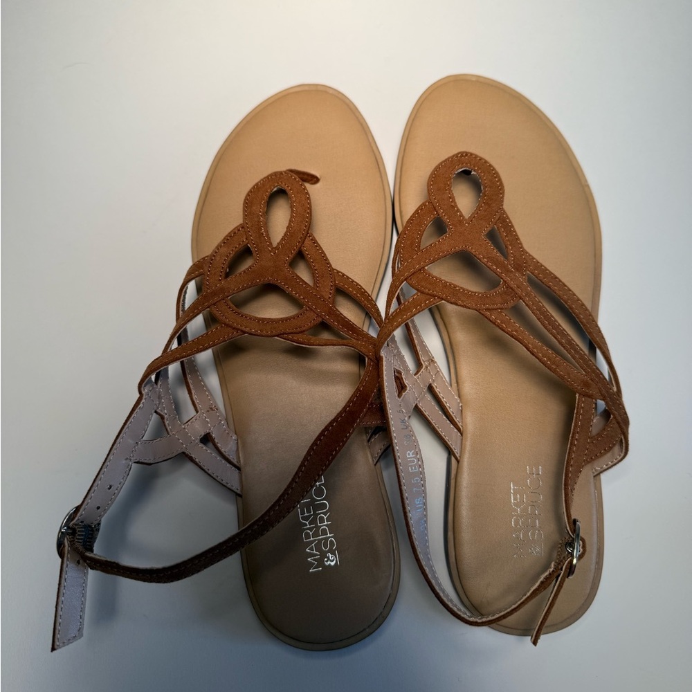 Market & Spruce Irene Tan Strappy Sandals Stitch Fix Thong Flat Size 7.5 - Picture 8 of 12